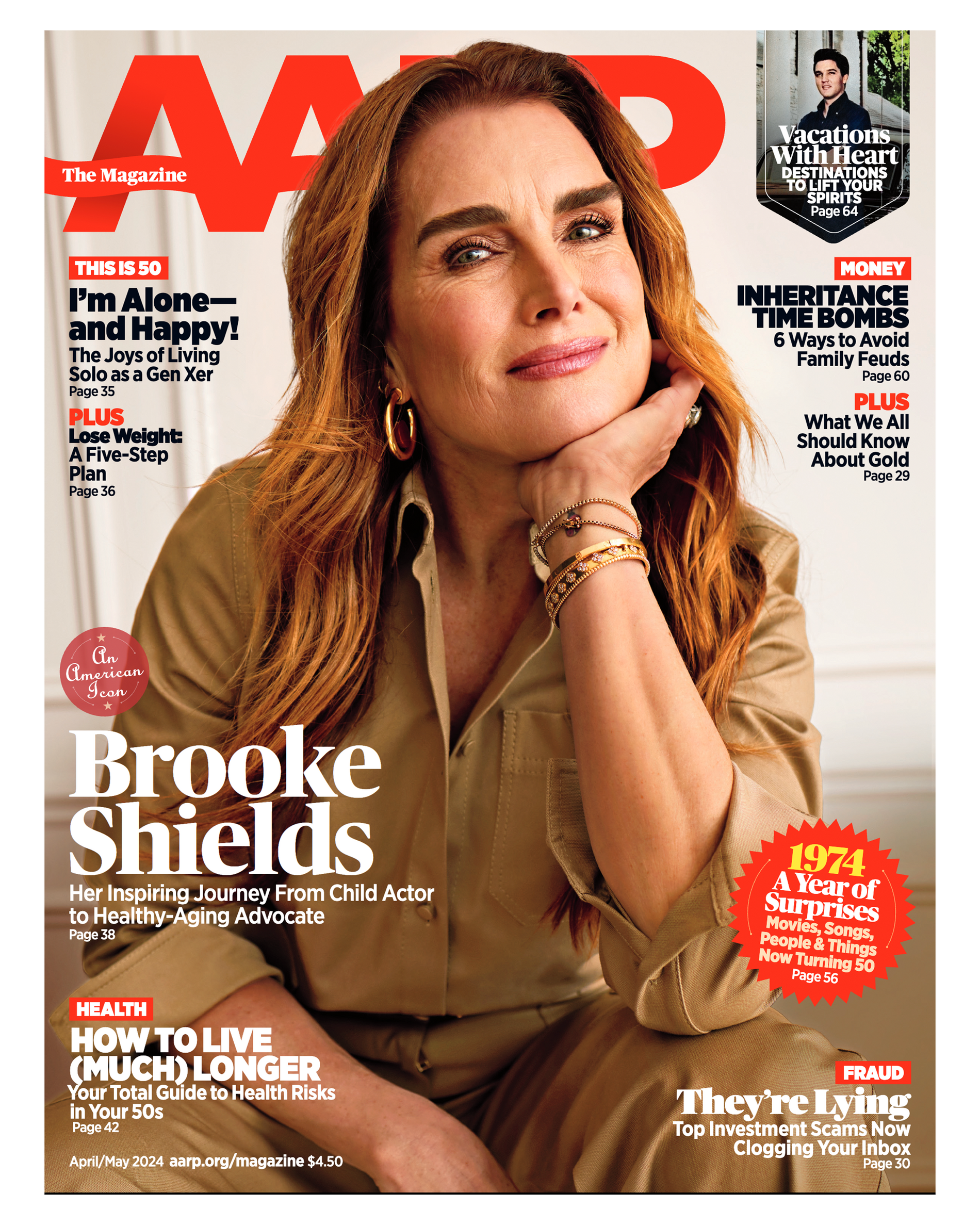 AARP Magazine featuring Brooke Shields wearing Christina Caruso Earrings