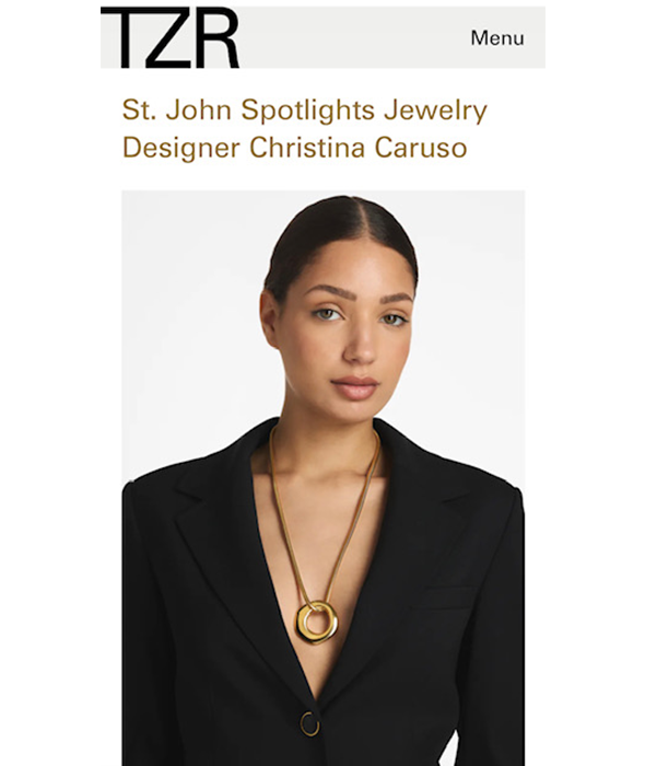 TZR article featuring a model wearing Christina Caruso Organic Circle Pendant