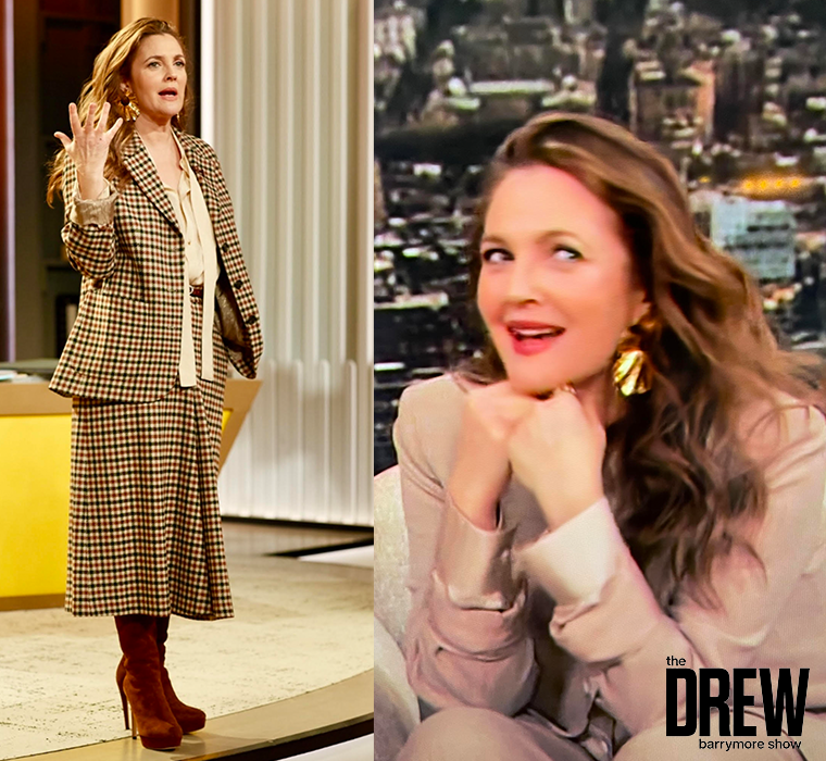 Drew Barrymore wearing Christina Caruso jewelry on her show