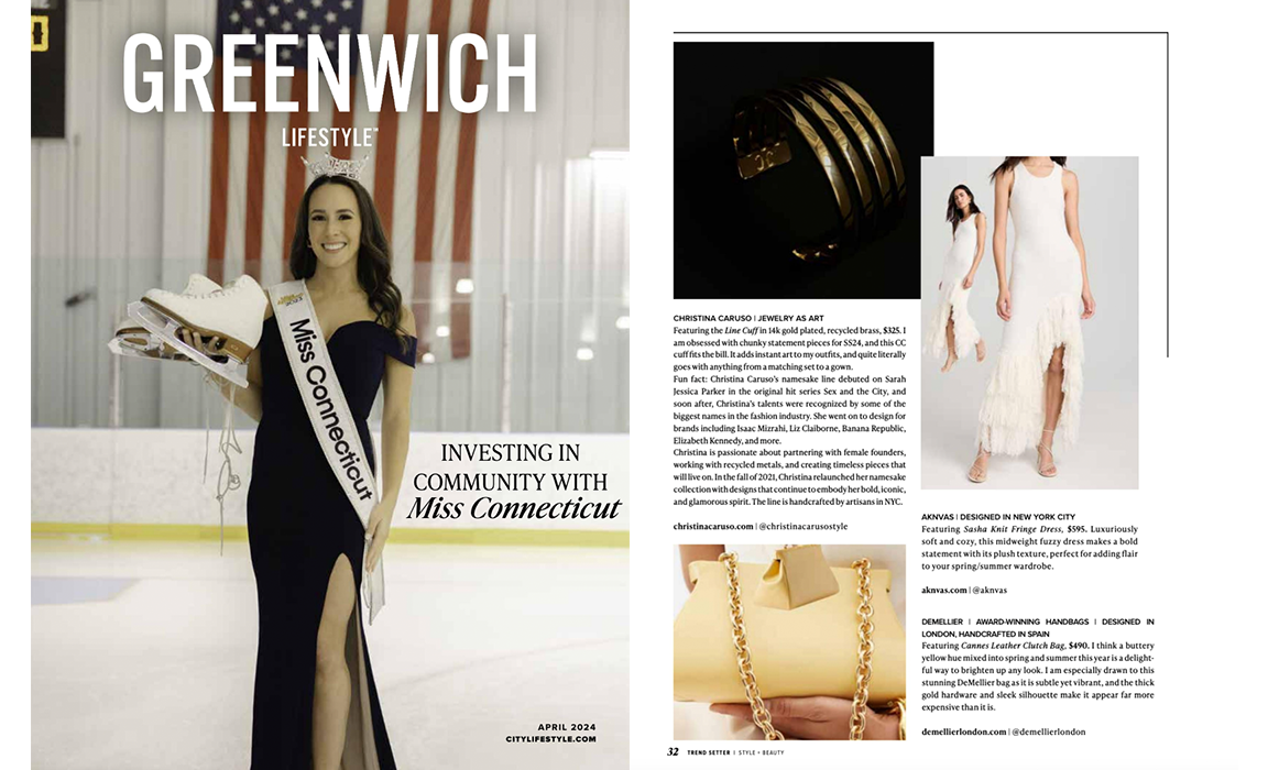 Greenwich Lifestyle magazine featuring a Christina Caruso bracelet