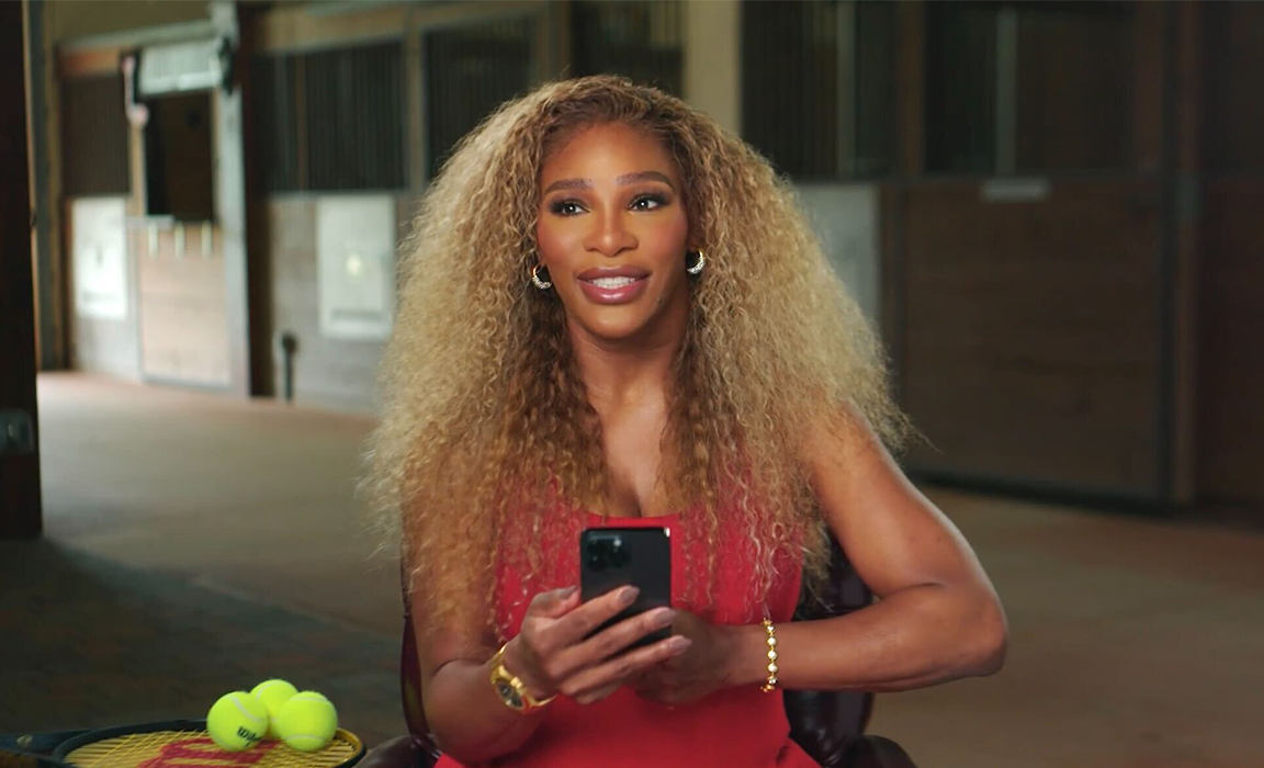 Serena Williams wearing Christina Caruso earrings for an interview