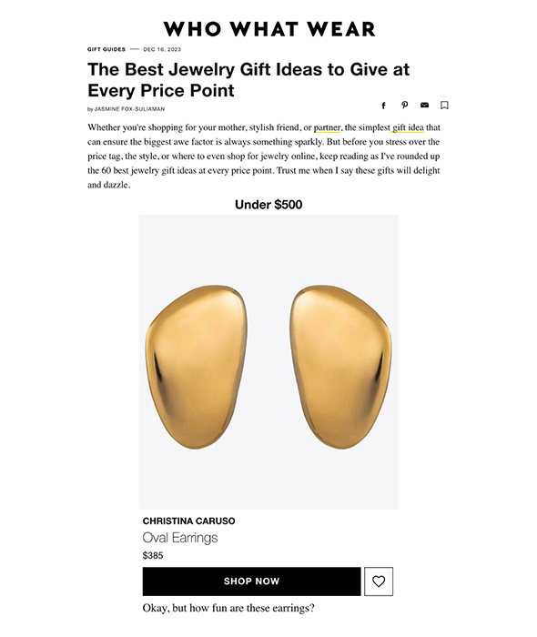 Who What Wear article featuring Christina Caruso Oval Earrings