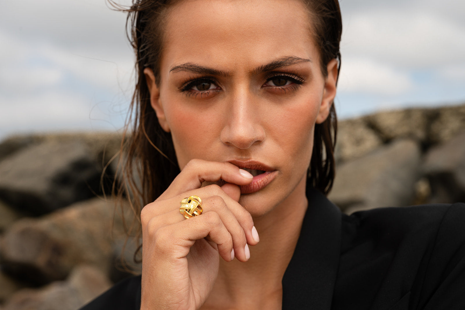 Woven Ring on model at beach