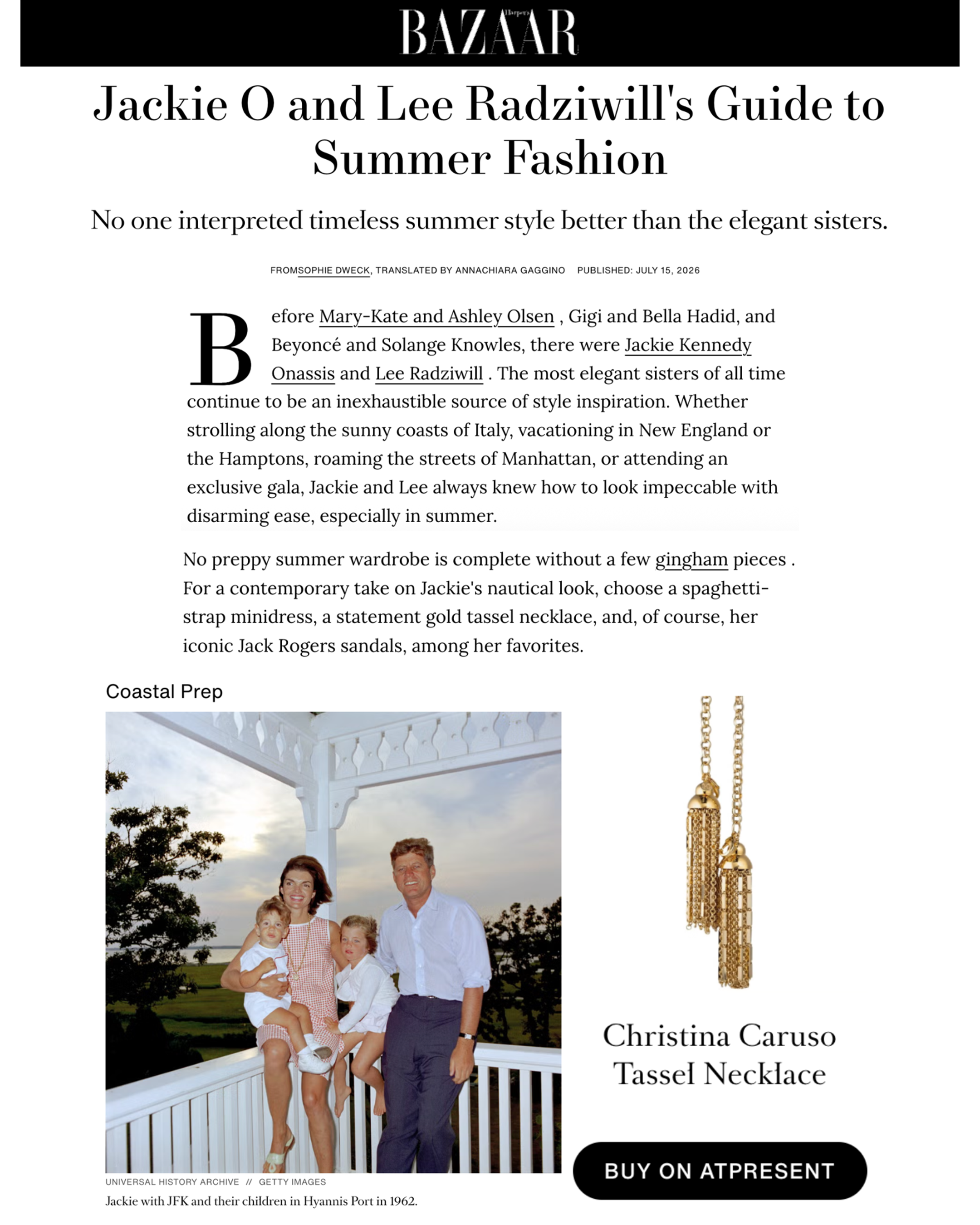 Christina Caruso's Tassel Necklace Featured in Harper's Bazaar's