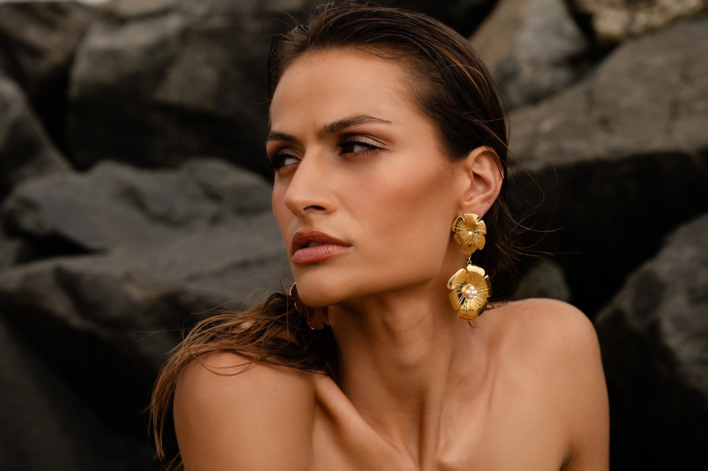 Double Poppy Earring on Model