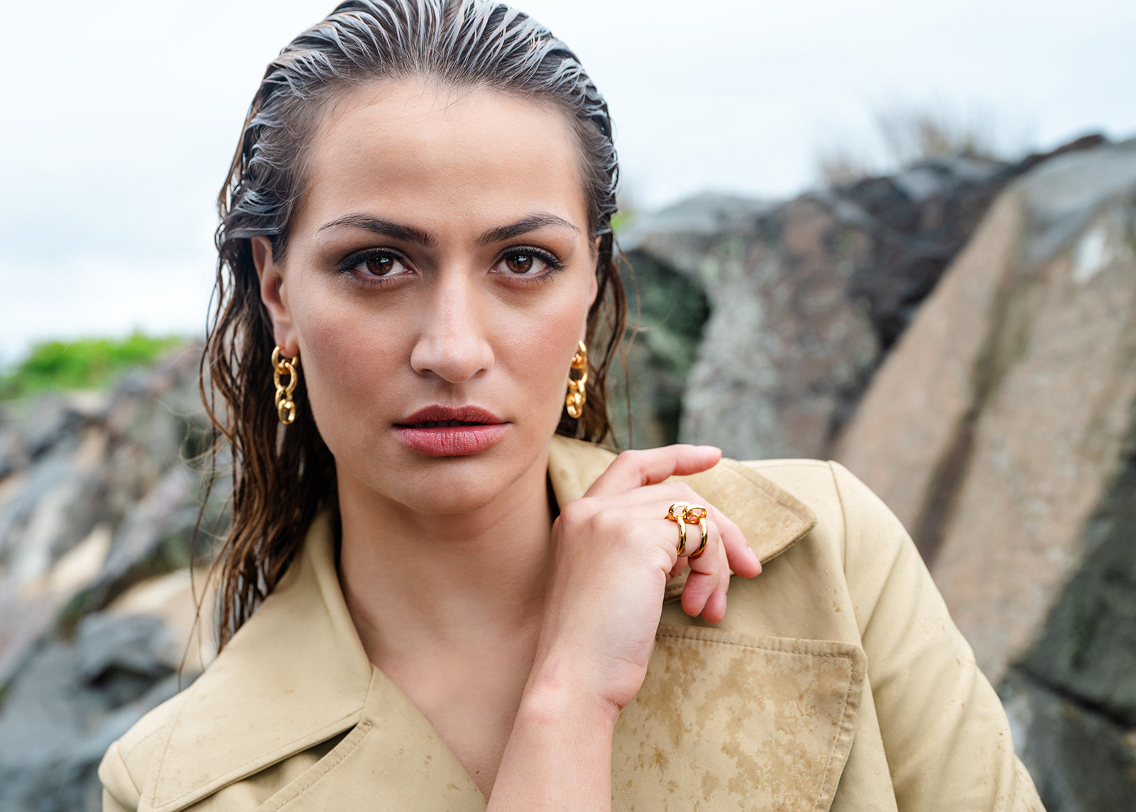 Italian Double Ring and Italian Chain Earring