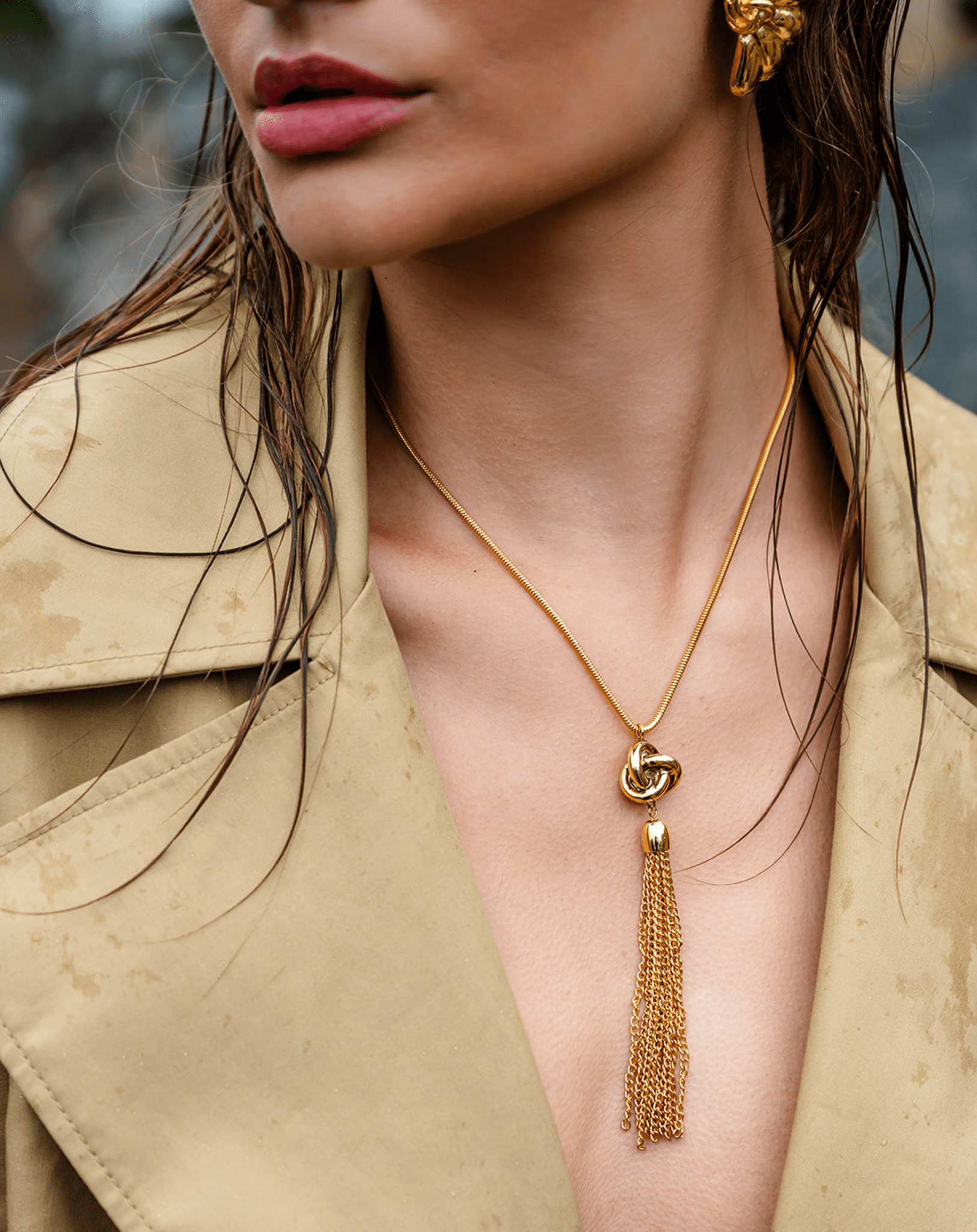 Tassel Knot Necklace - 14k Gold Plated Snake Chain | Christina Caruso Tassel Knot Necklace - 14k Gold Plated Snake Chain | Christina Caruso