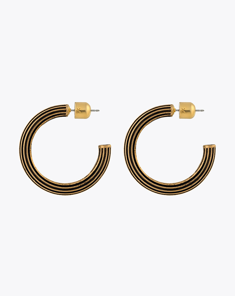 Ribbed Hoop Earring in black and gold