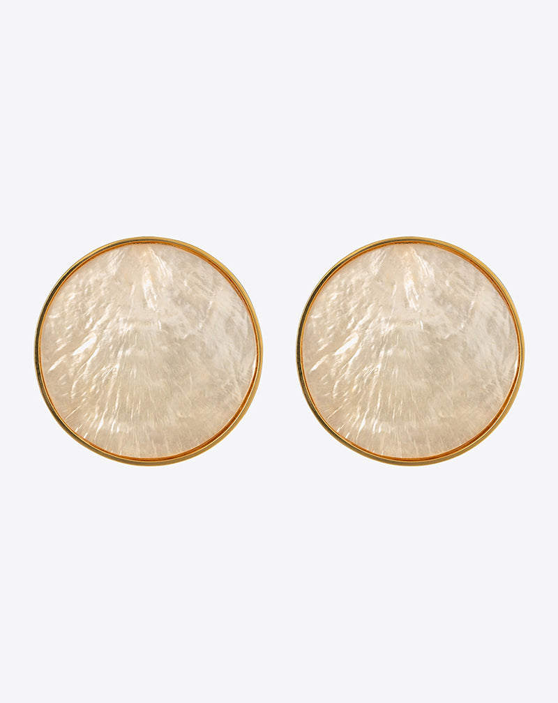 Bezel Set Shell Earrings against white background