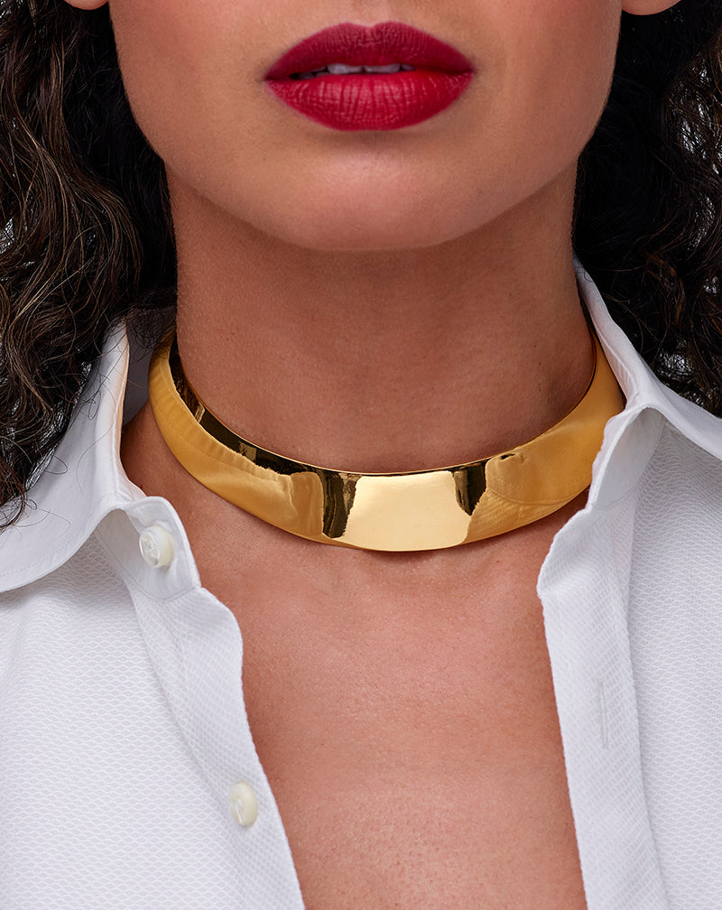 Thick gold collar necklace deals