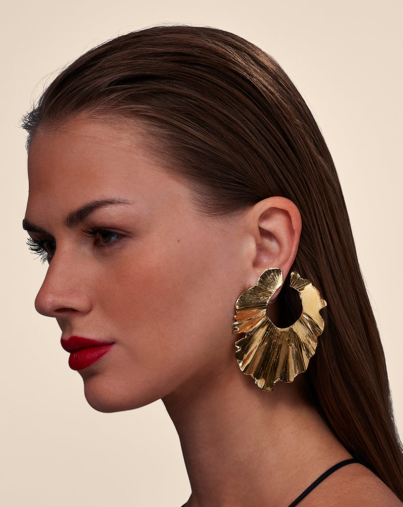Model wearing Palm Leaf Earrings